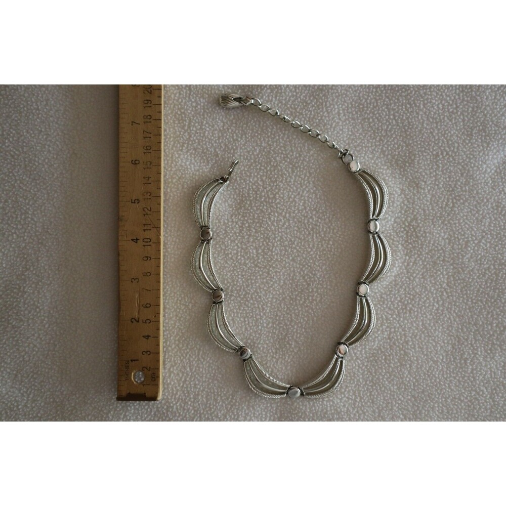 Vintage Scalloped Garland Beaded Swag Silver Tone Choker Necklace 16/17" - Picture 5 of 11